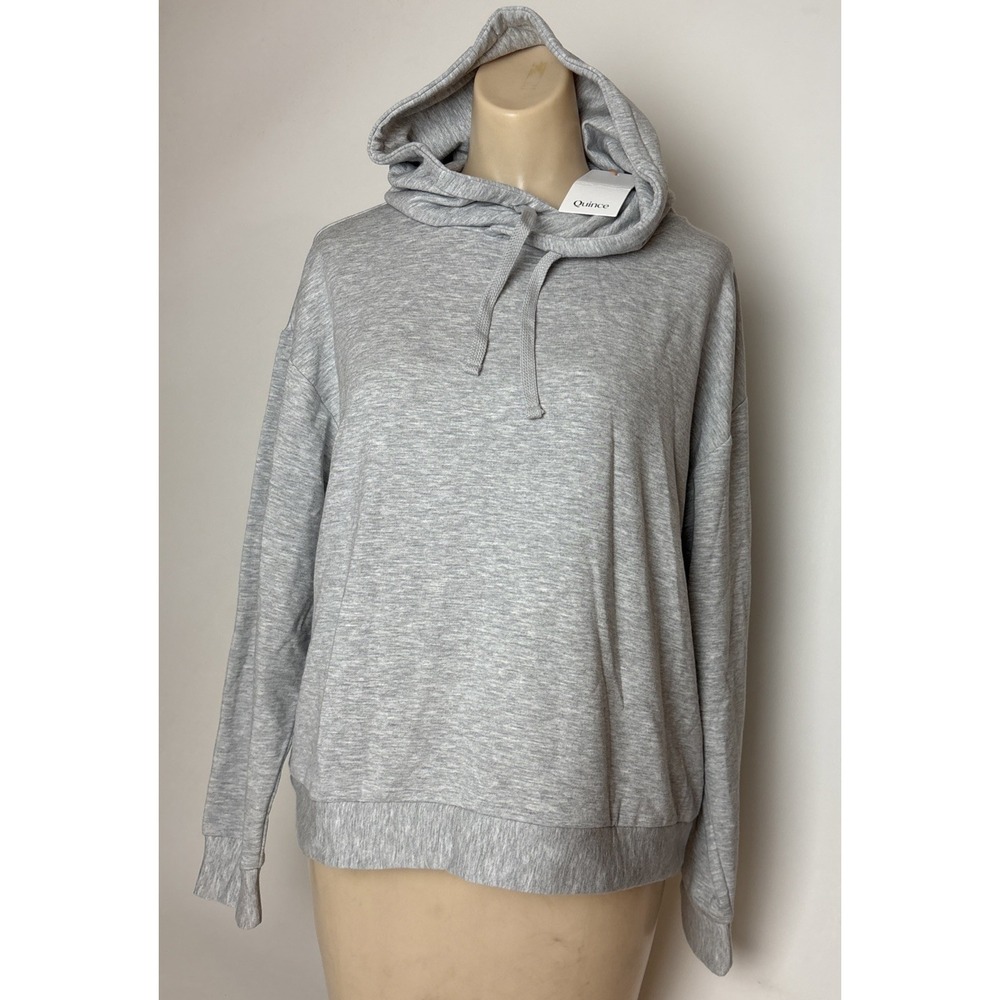 Quince Womens M Supersoft Fleece Pullover Hoodie Heather Grey Sleeved Top New